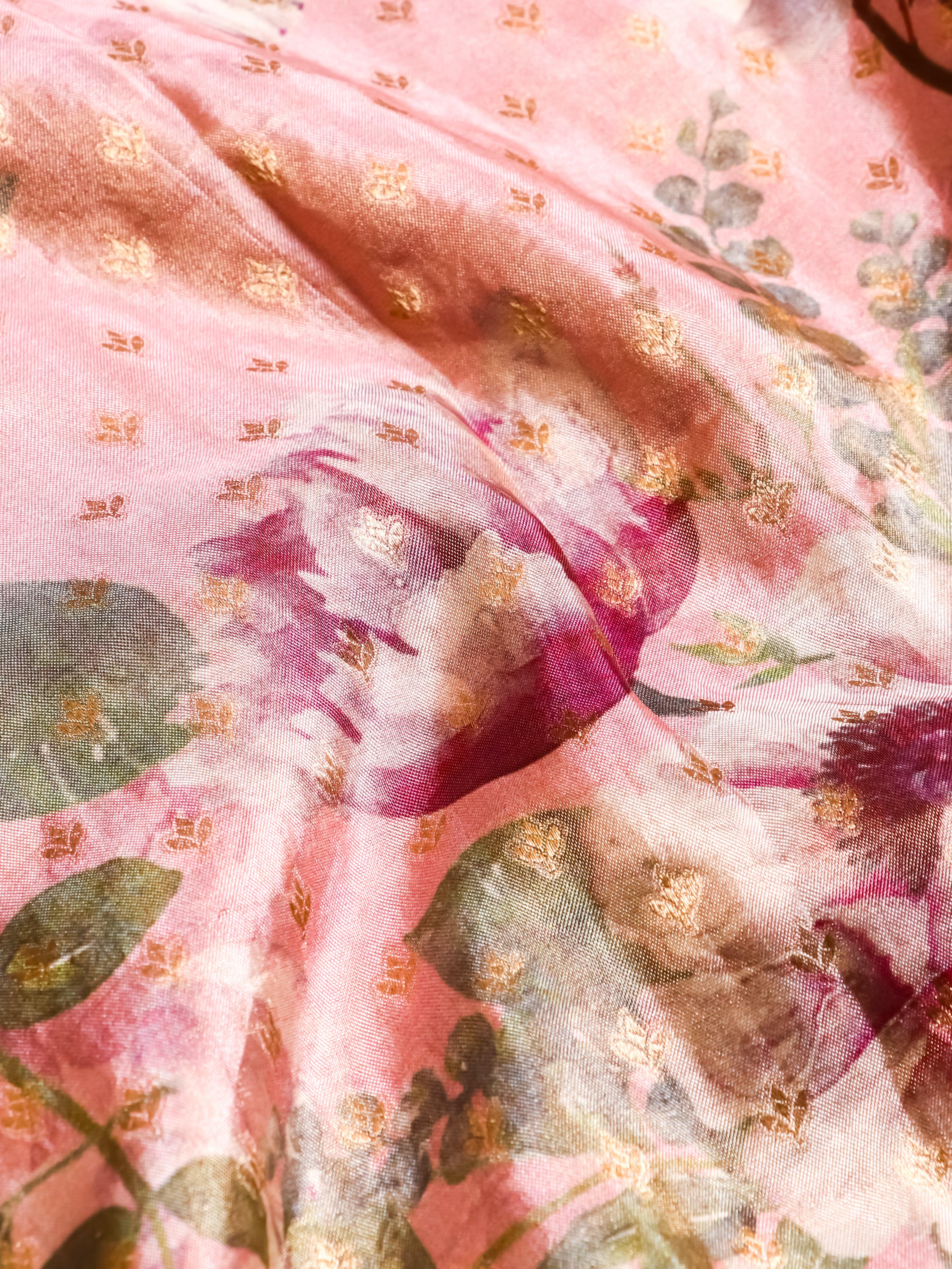 Handwoven Peach Banarasi Tissue Silk Saree - Sumangal Ekam