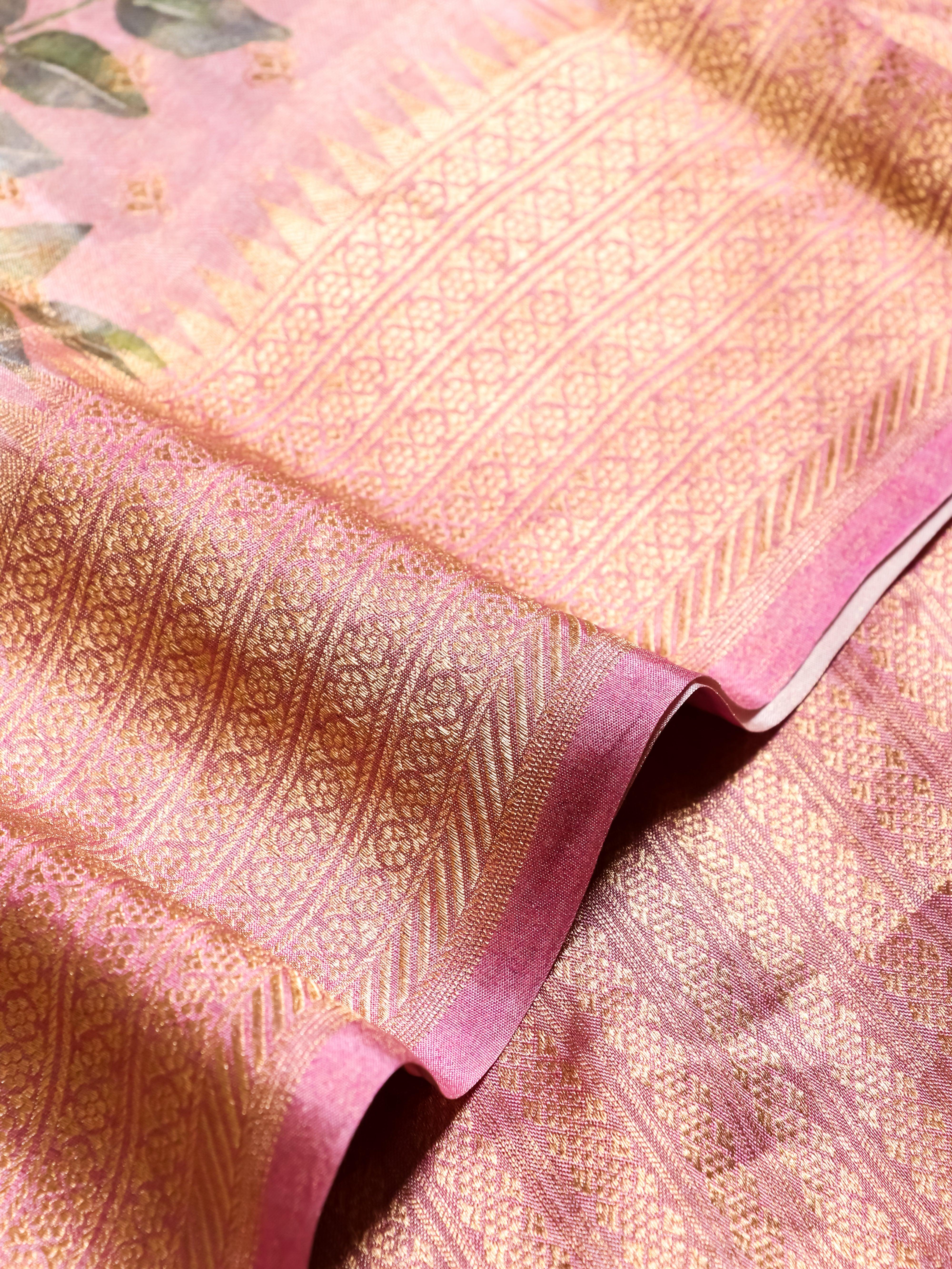 Handwoven Peach Banarasi Tissue Silk Saree - Sumangal Ekam