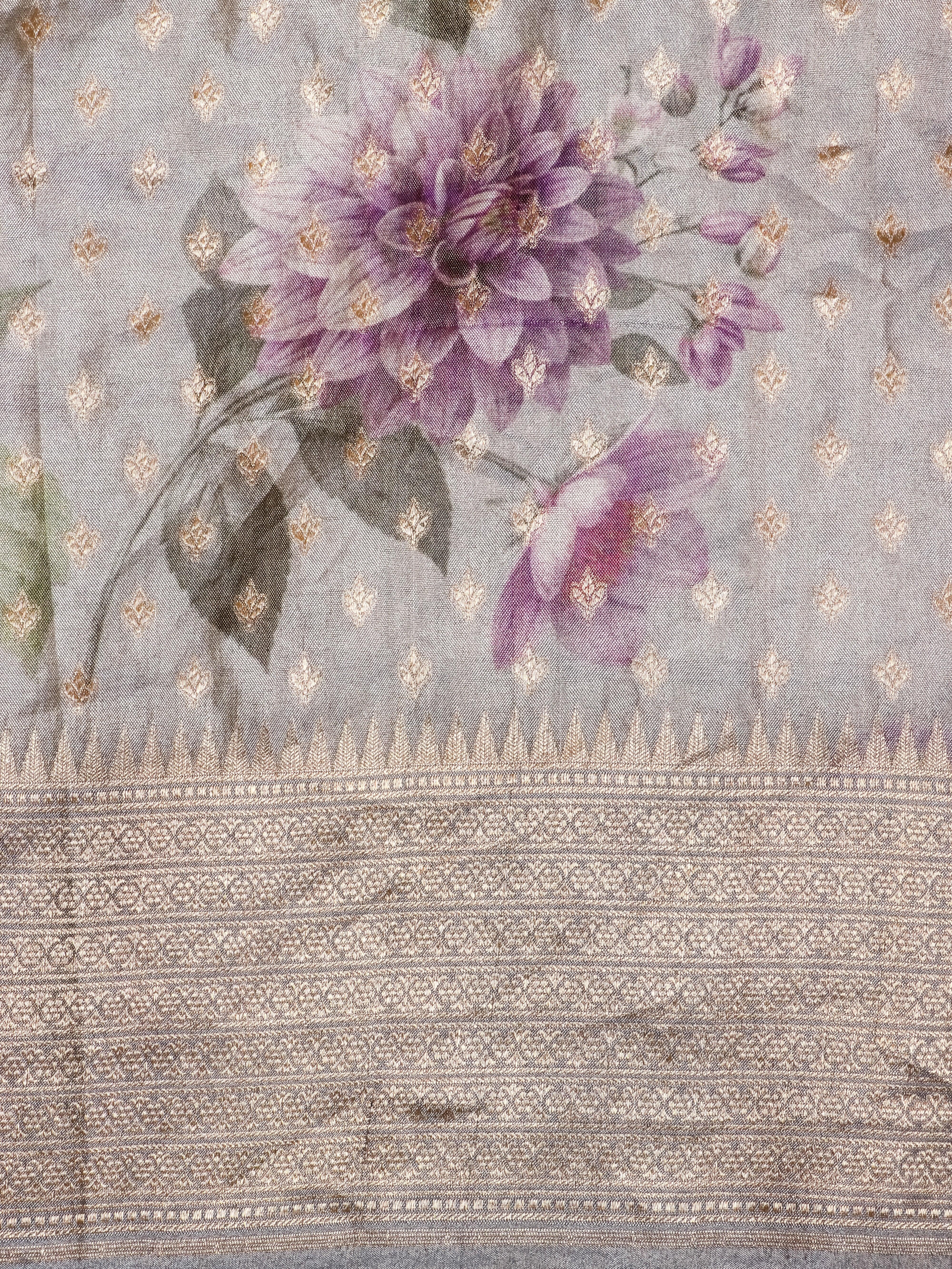 Handwoven Grey Banarasi Tissue Silk Saree - Sumangal Ekam