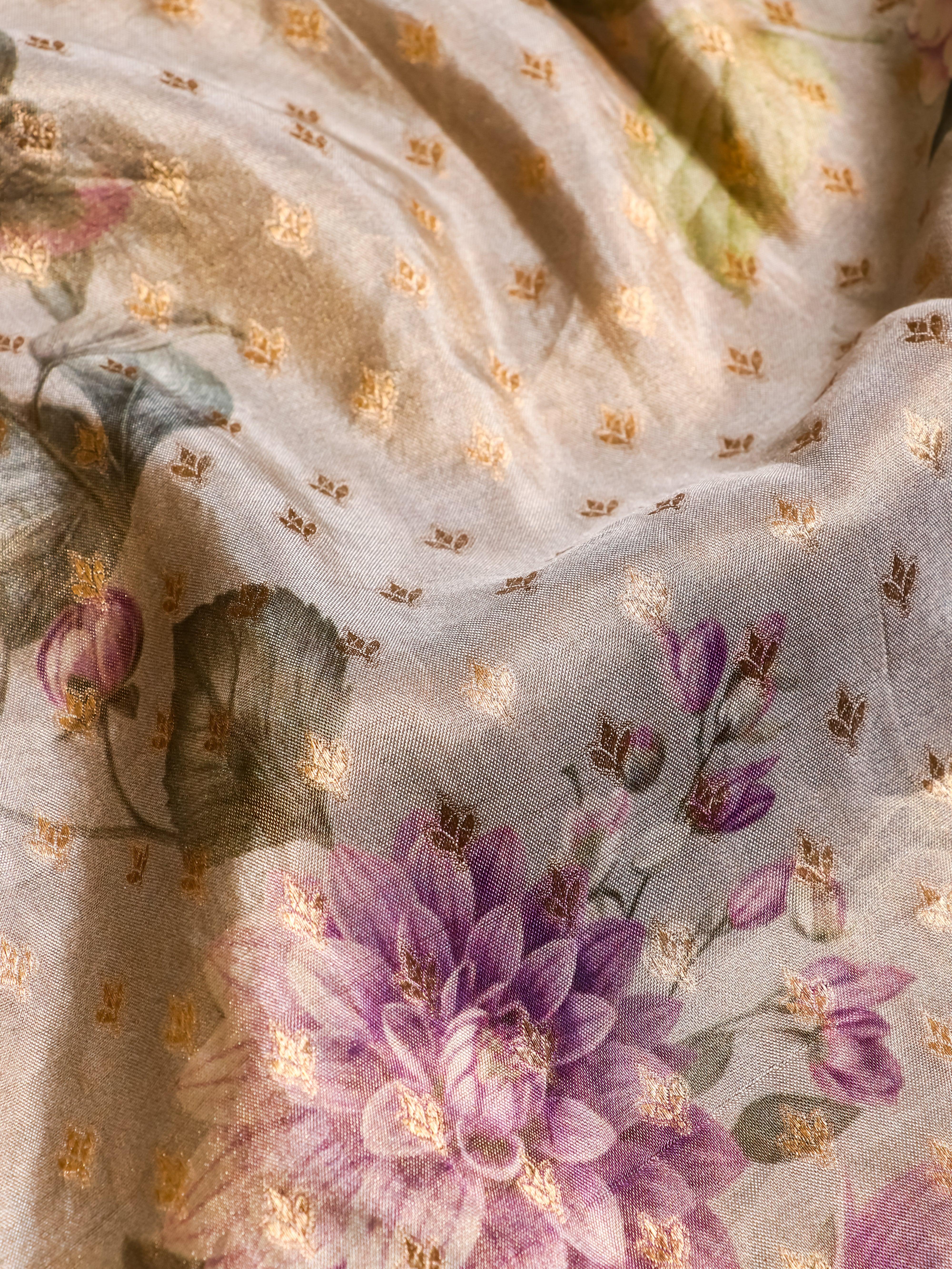 Handwoven Grey Banarasi Tissue Silk Saree - Sumangal Ekam