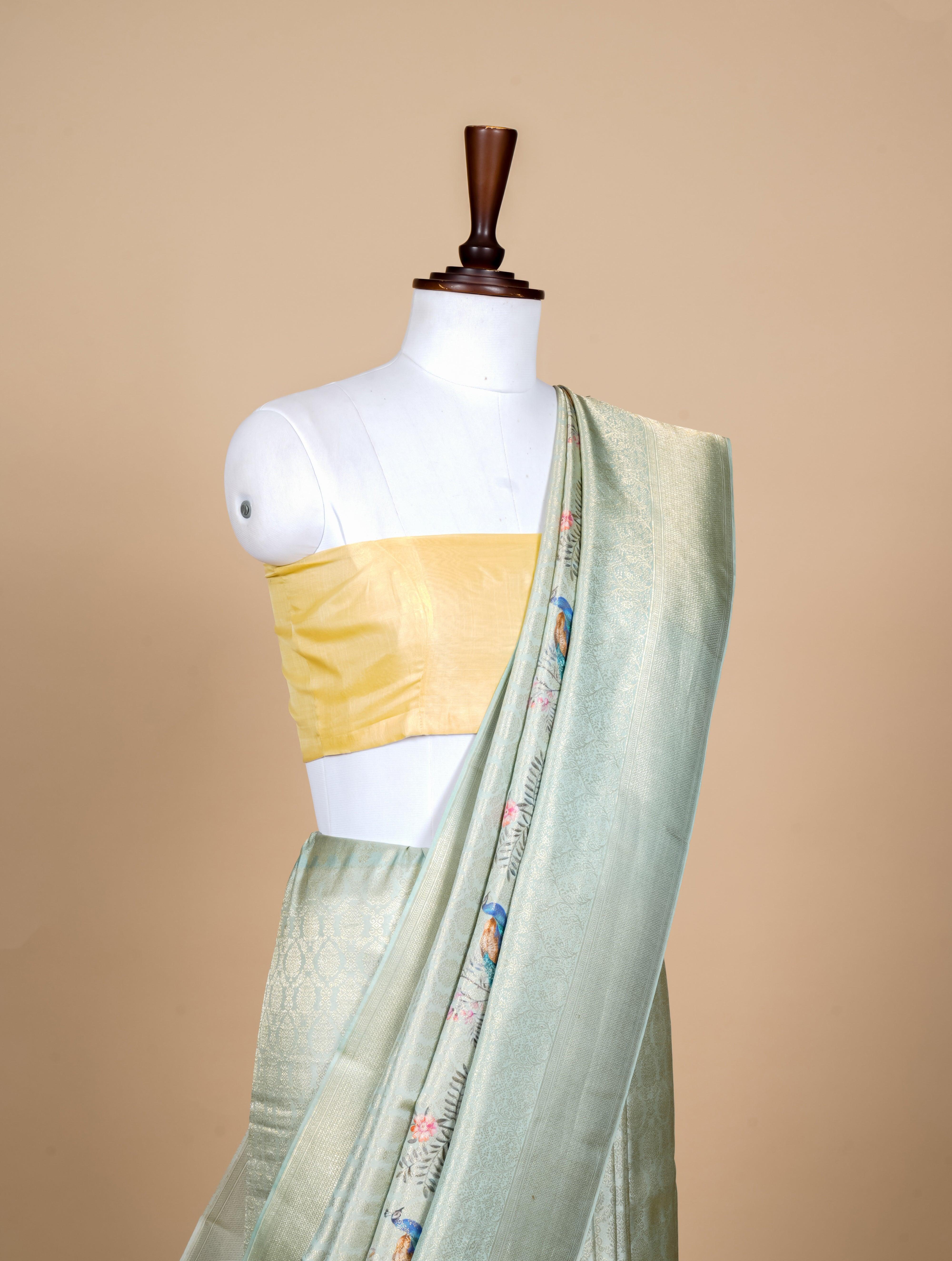 Handwoven Green Banarasi Mashru Silk Saree - Sumangal Ekam