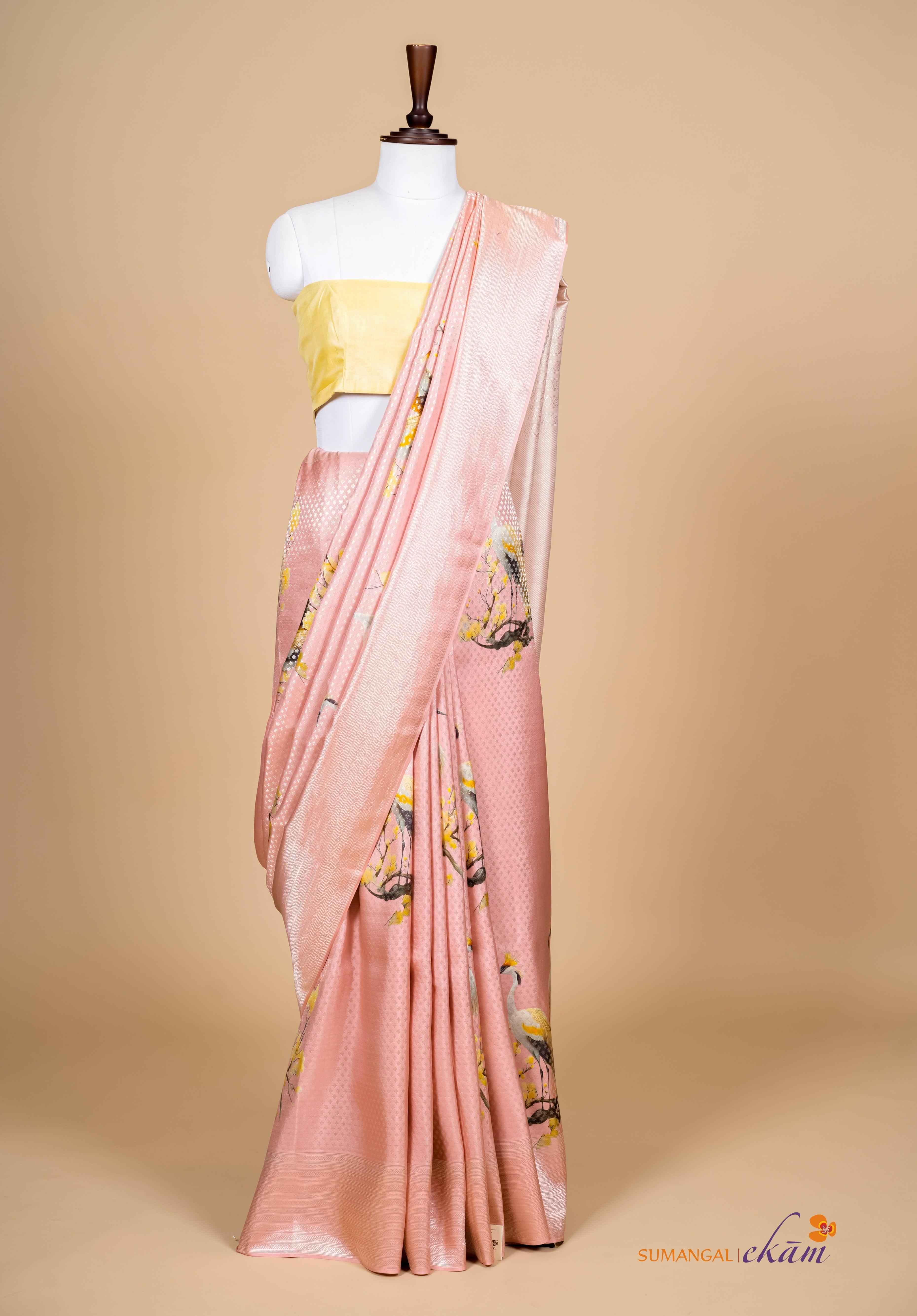 Handwoven Pink Banarasi Mashru Silk Saree - Sumangal Ekam