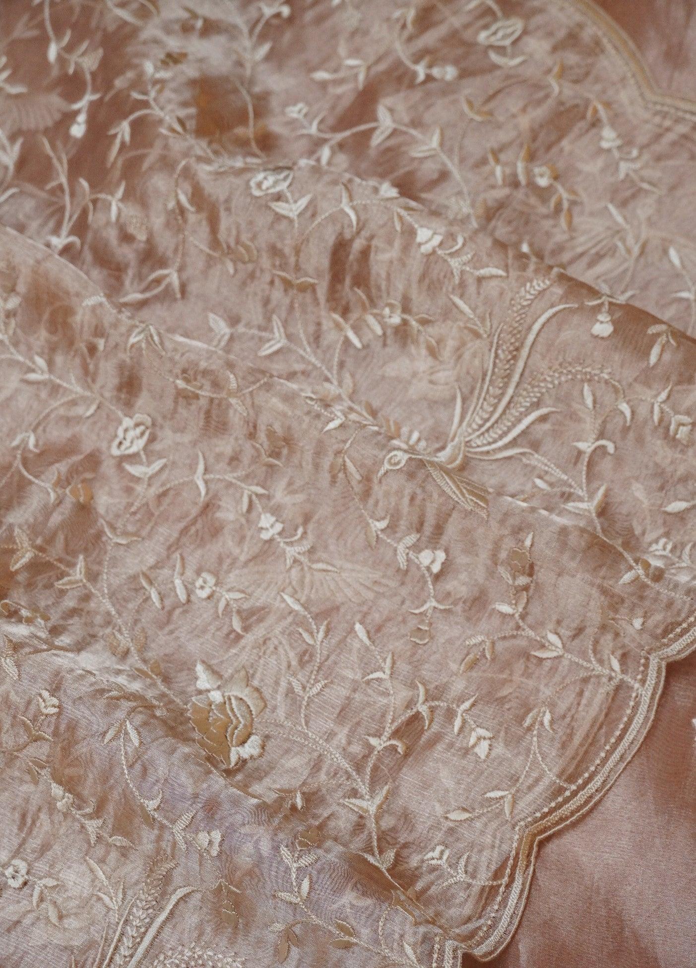 Designer Peach Tissue Silk Suit - Sumangal Ekam