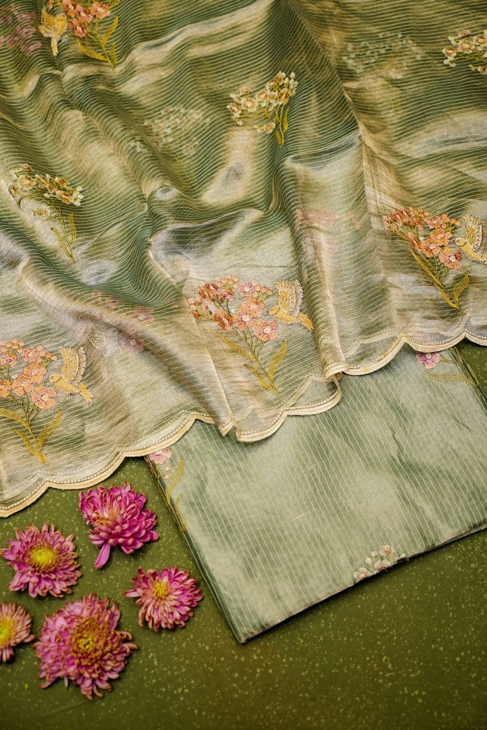 Designer Green Tissue Silk Suit